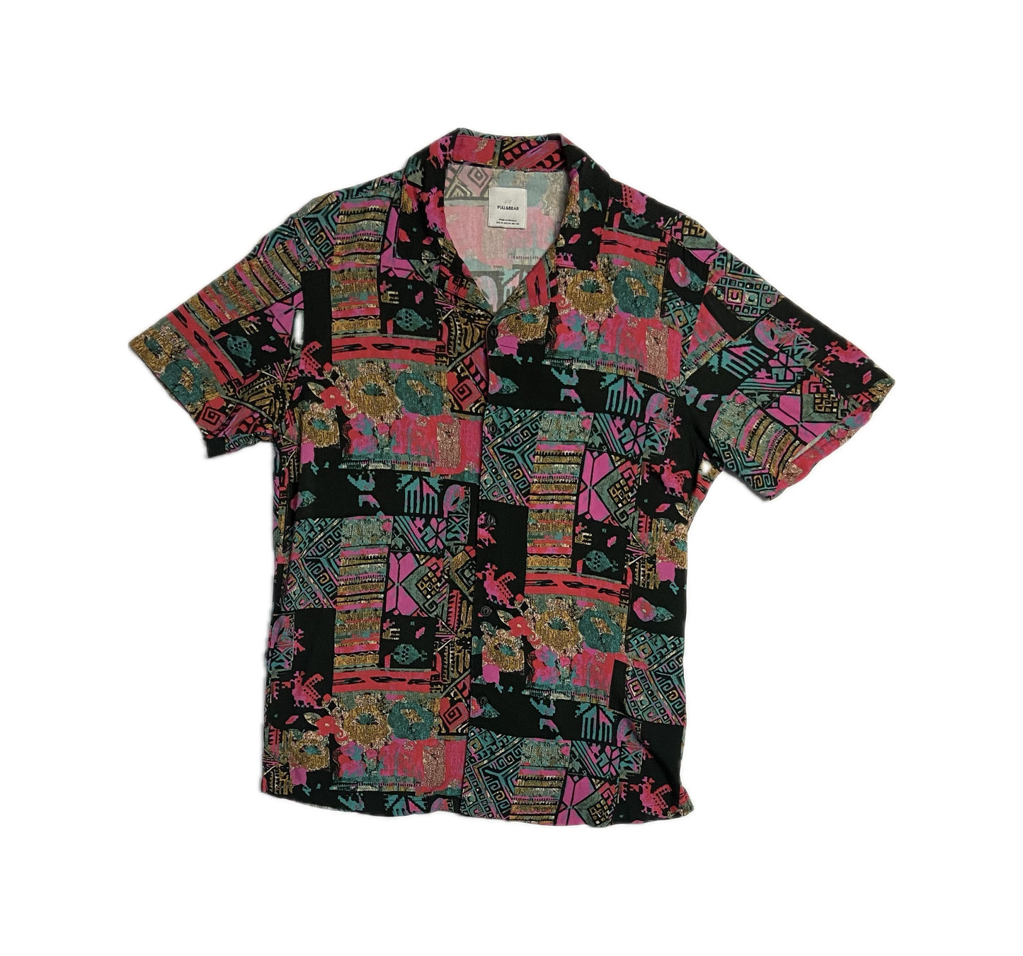 Vintage Geometric Print Short-Sleeve Button-Up Shirt