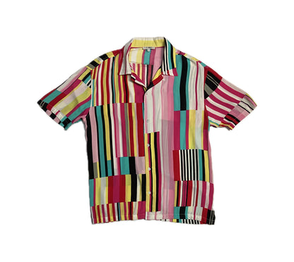 Colorful Striped Short-Sleeve Button-Up Shirt