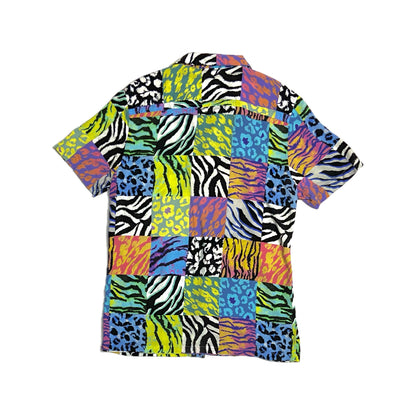 Regular Revere Shirt in Animal Fluro Patchwork Print