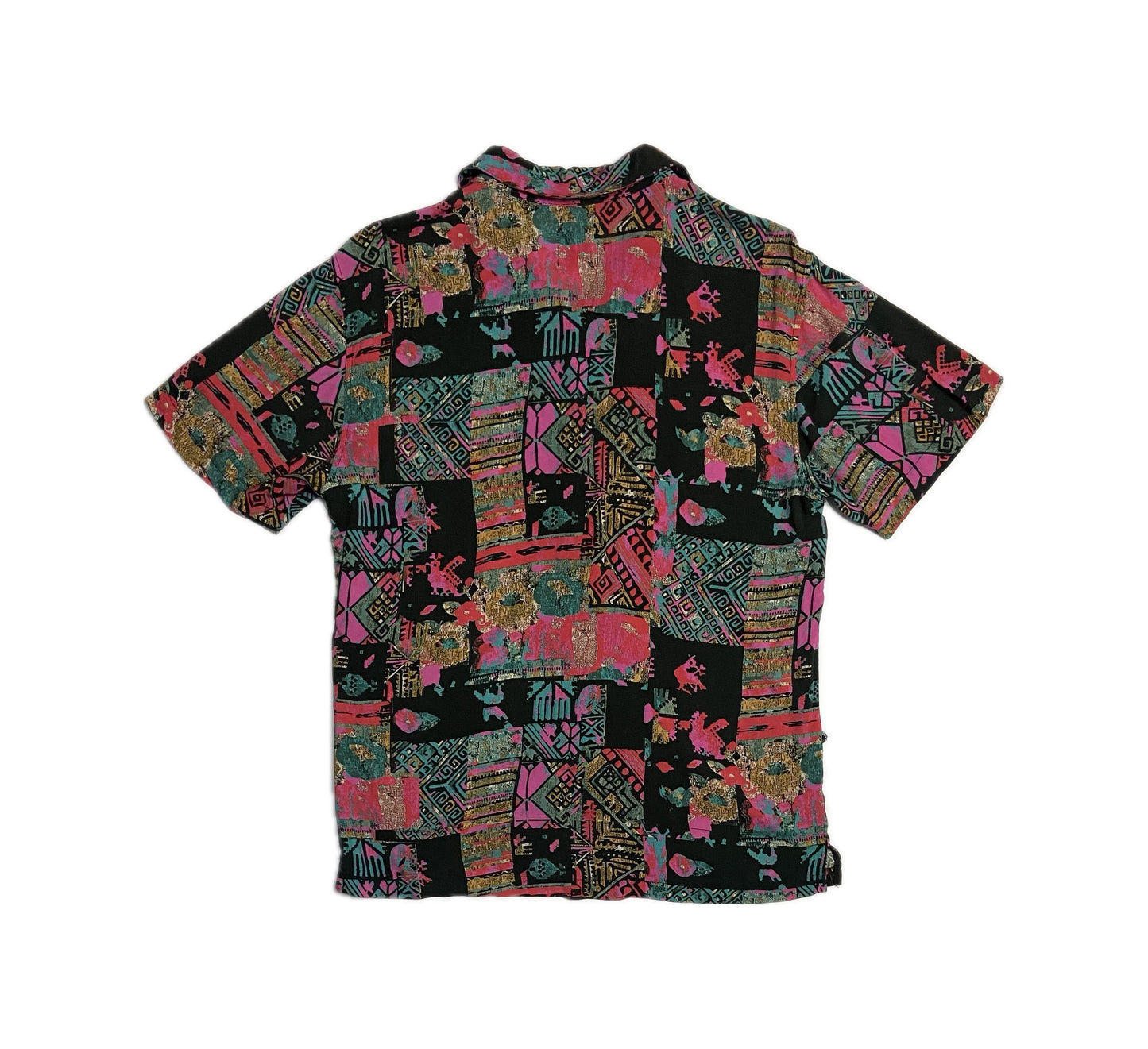 Vintage Geometric Print Short-Sleeve Button-Up Shirt