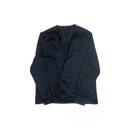 Satin Double-Breasted Shirt in Navy